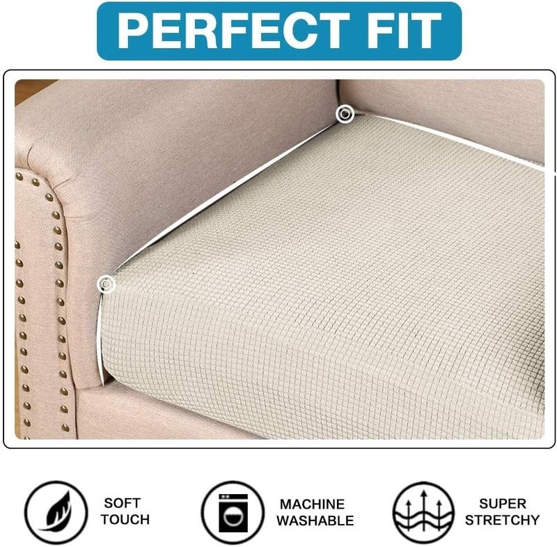 Flamingo P Stretch Seat Cushion Cover Sofa Cushion Furniture Protector for Sofa Seat Sofa Slipcover Sofa Cover with Elastic Bottom (3 Seat Cushion Cover  Biscotti Beige) - Image 4